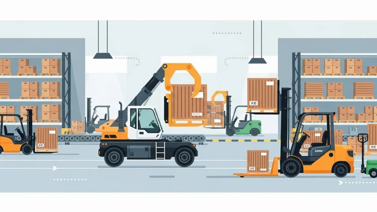 Xe nâng trang bị bộ kẹp cuộn giấy chuyên dụng trong nhà máy bao bì