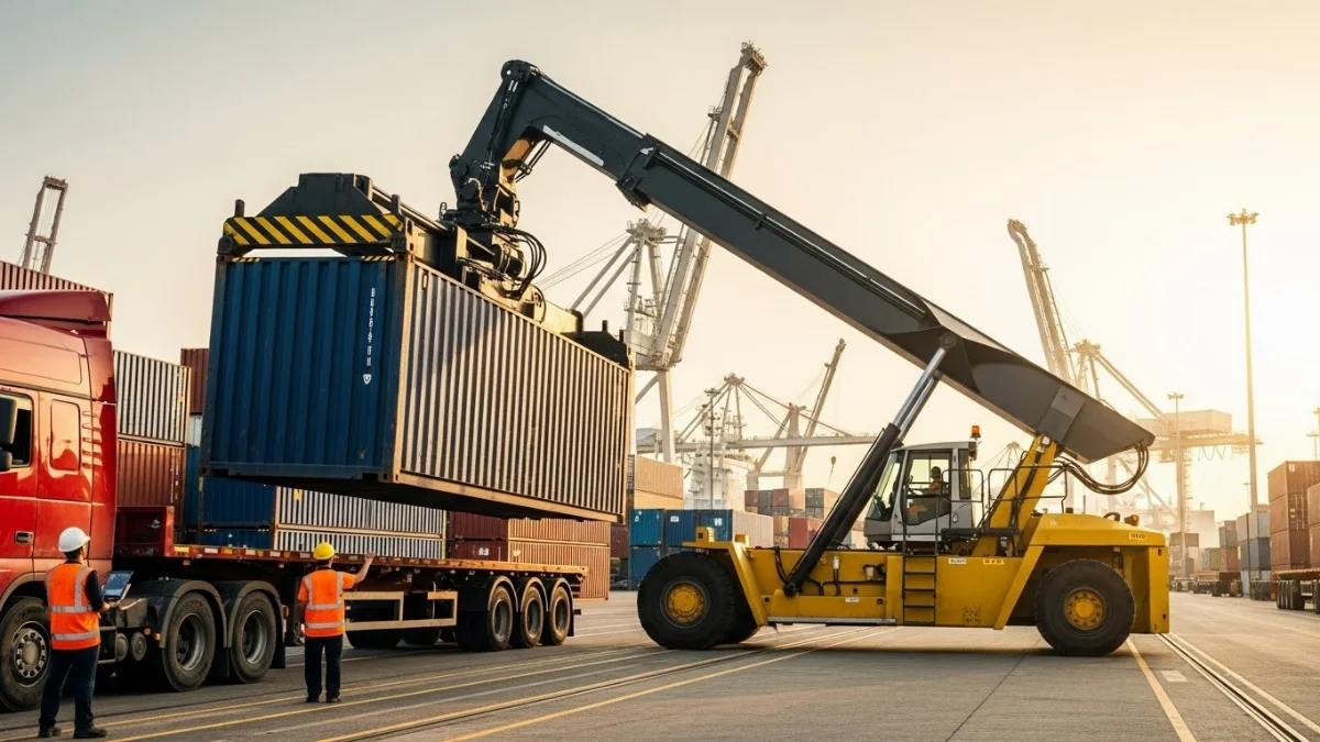 Kiểm tra an toàn xe nâng và khu vực làm việc trước khi rút container