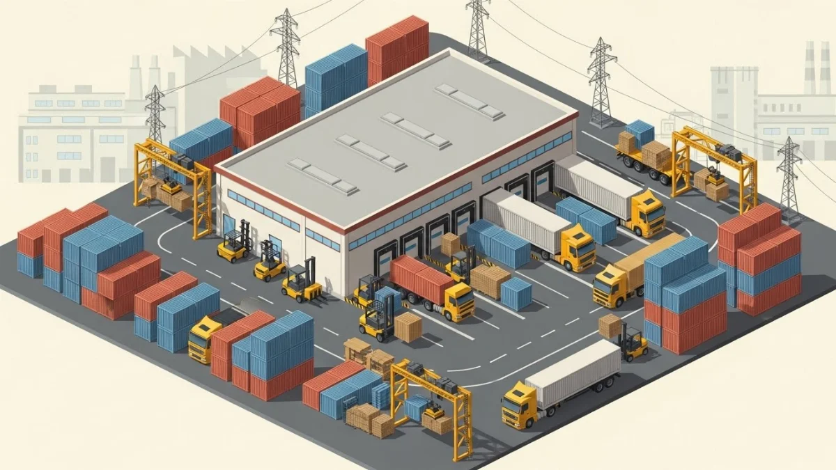 Xe nâng dầu tải trọng lớn đang bốc dỡ hàng tại kho