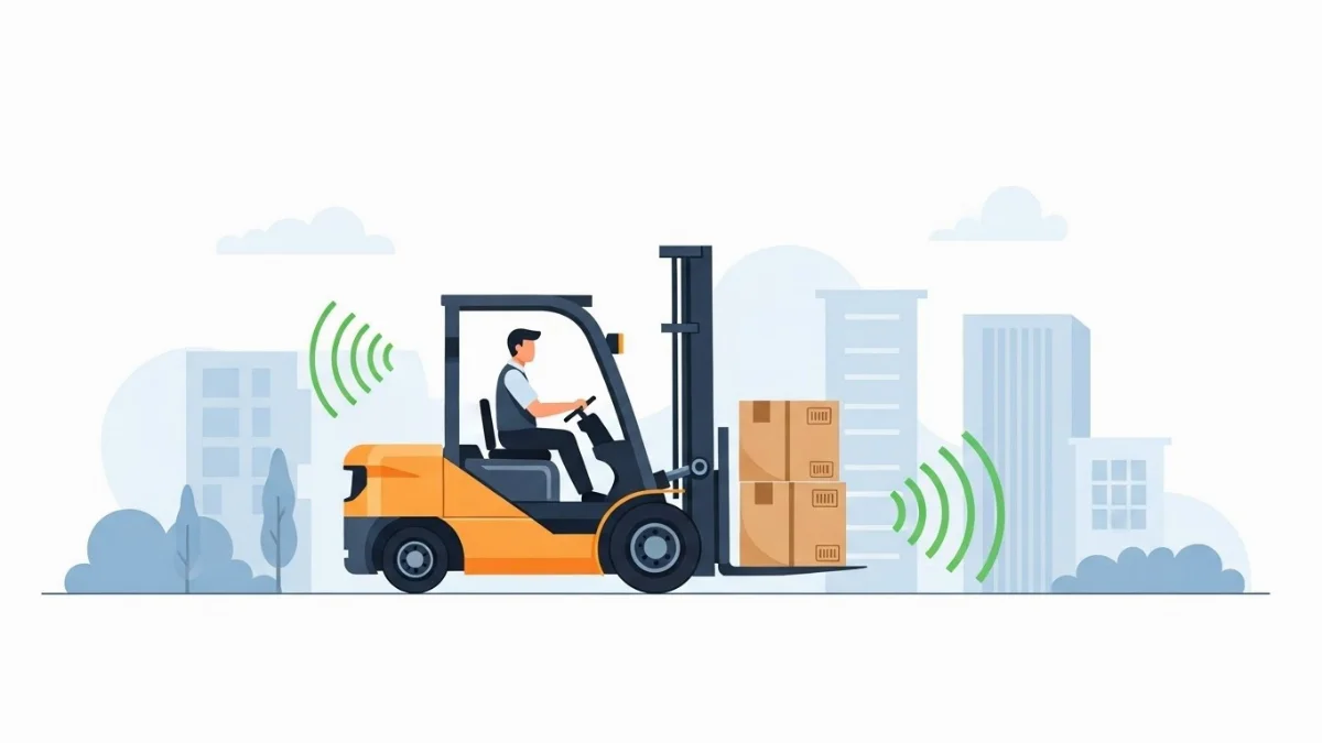 Kỹ thuật viên đang kiểm tra khí thải của xe nâng dầu để đảm bảo tuân thủ tiêu chuẩn.