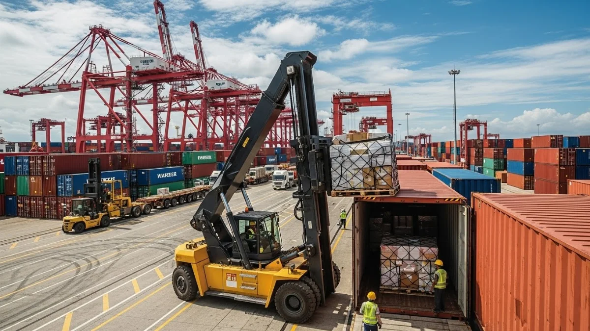 Xe nâng dầu 2.5 tấn nhỏ gọn nâng hạ hàng hóa trong kho.