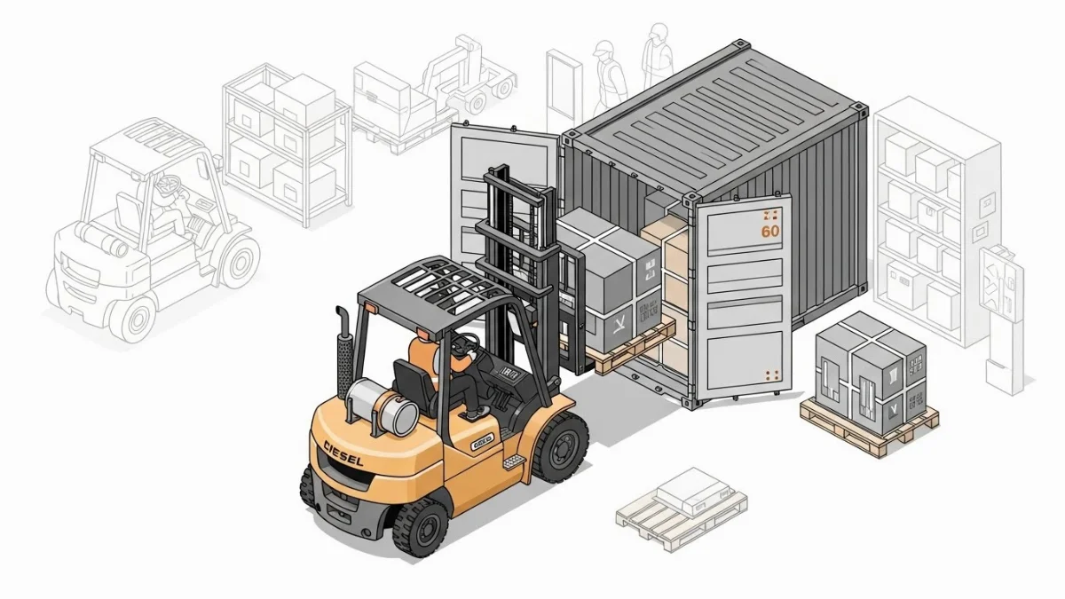 Quy trình rút hàng container an toàn với xe nâng dầu