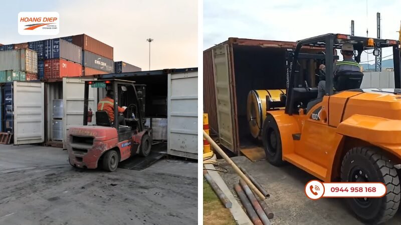 Hình ảnh thuê xe nâng 10 tấn chui container