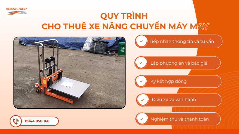 Quy trình cho thuê xe nâng chuyển máy may tại Hoàng Diệp