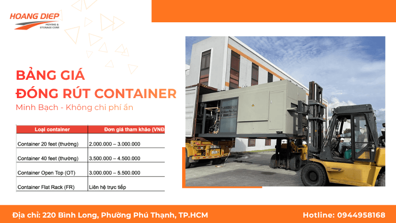 Báo giá đóng rút container tại Nâng Hạ & Vận Tải Hoàng Diệp