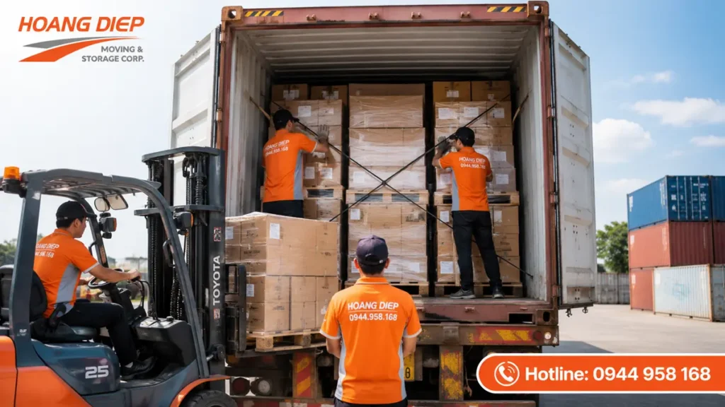 Cách chèn lót, chằng buộc hàng trong container, hỗ trợ bố trí hàng carton đúng kỹ thuật, hạn chế xô lệch và tối ưu không gian container.