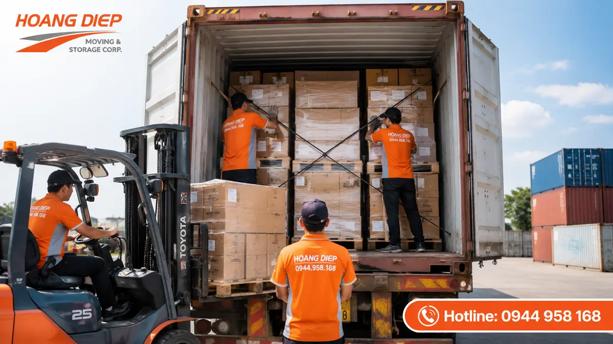 Cách chèn lót, chằng buộc hàng trong container, hỗ trợ bố trí hàng carton đúng kỹ thuật, hạn chế xô lệch và tối ưu không gian container.