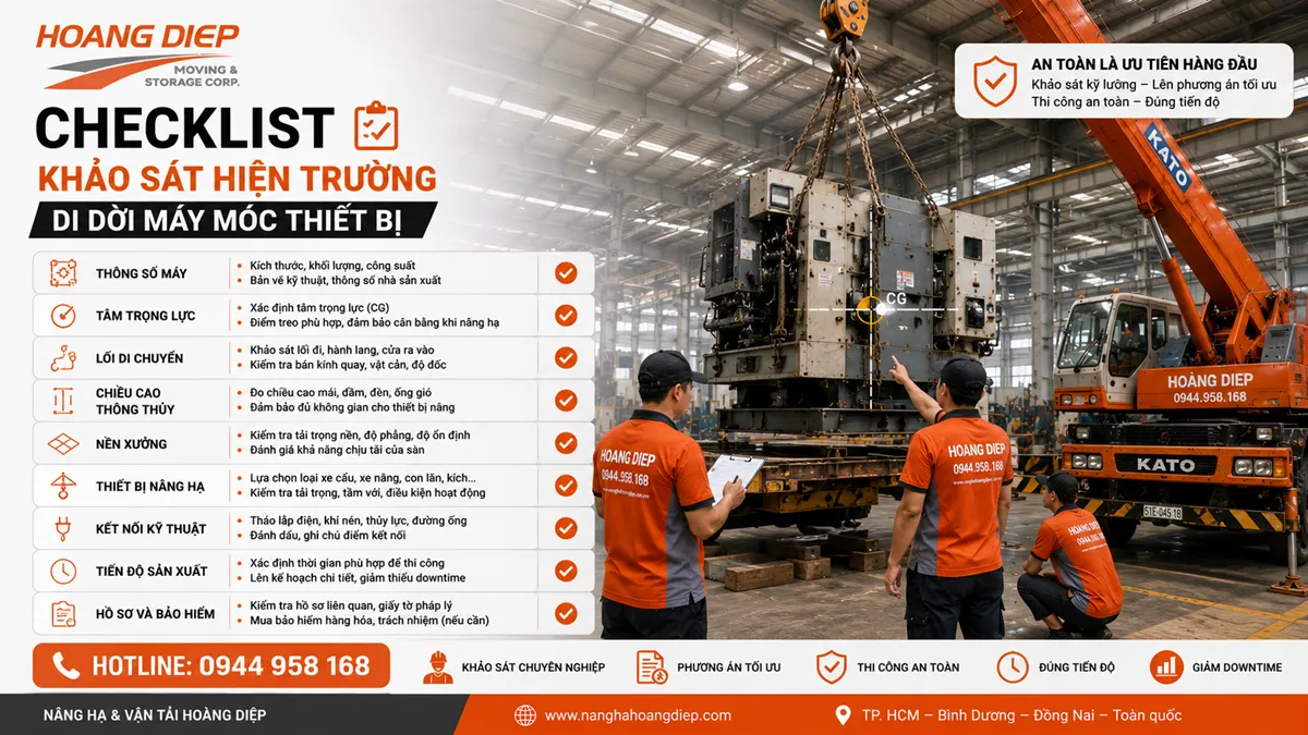Checklist khảo sát hiện trường di dời máy móc thiết bị