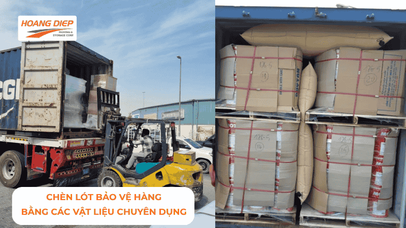 chèn lót bảo vệ hàng hoá bằng các vật liệu chuyên dụng