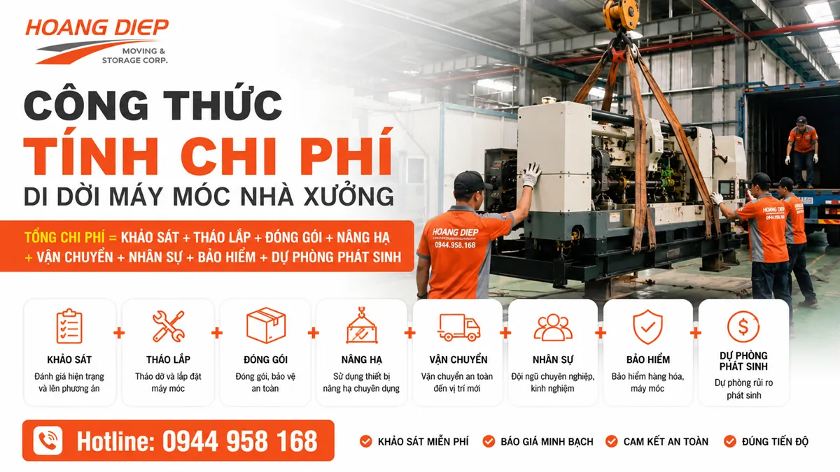 Công thức tính chi phí di dời máy móc nhà xưởng