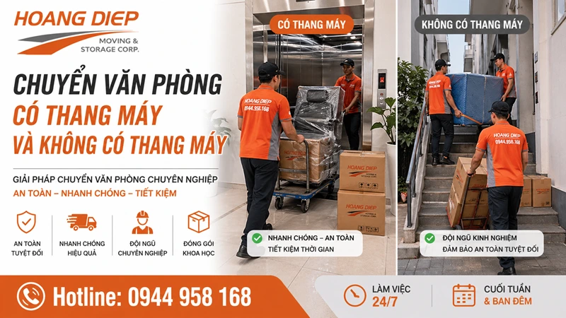 Vận tải Hoàng Diệp cung cấp dịch vụ chuyển văn phòng có thang máy và không có thang máy ít rủi ro cho doanh nghiệp