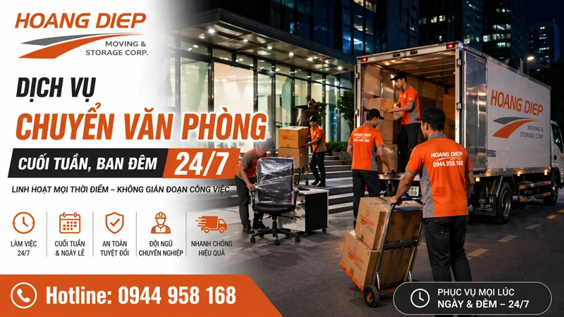 Dịch vụ chuyển văn phòng cuối tuần, ban đêm, phục vụ 24/7
