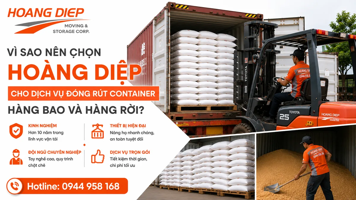 Dịch vụ đóng rút container hàng bao, hàng rời bằng nhân công, xe nâng, kiểm đếm và chụp ảnh hiện trường.