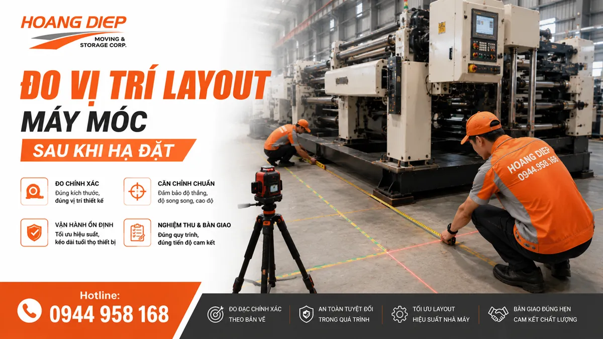 Đo vị trí layout máy móc sau khi hạ đặt