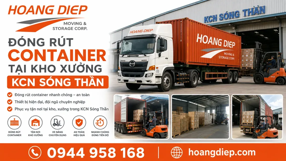 Đóng rút container tại kho xưởng KCN Sóng Thần
