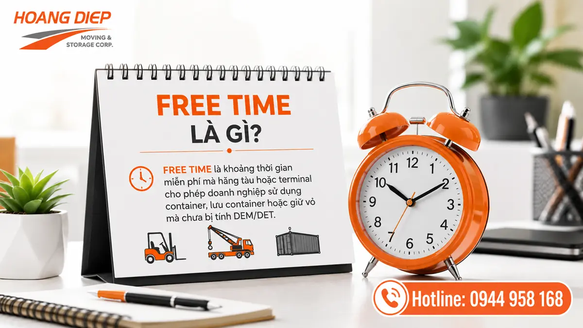 Dịch vụ đóng rút container Hoàng Diệp giúp doanh nghiệp hiểu free time là gì, chủ động rút hàng container đúng hạn và hạn chế phí lưu container phát sinh