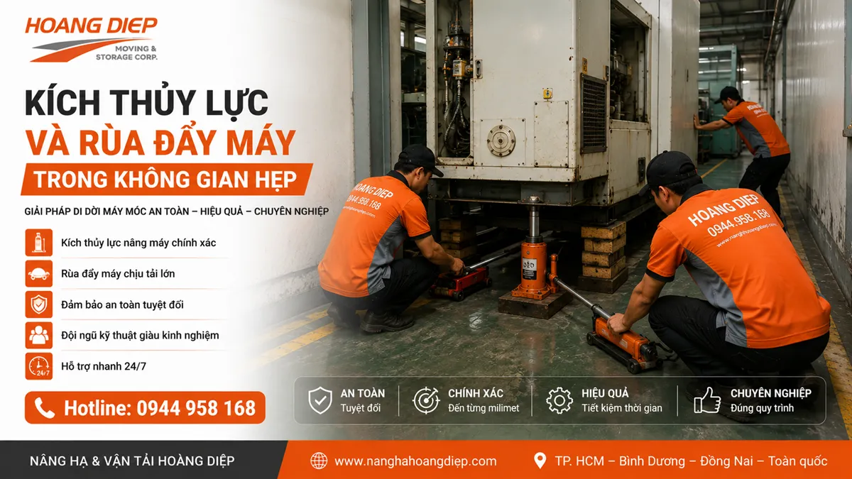 Kích thủy lực và rùa đẩy máy trong không gian hẹp