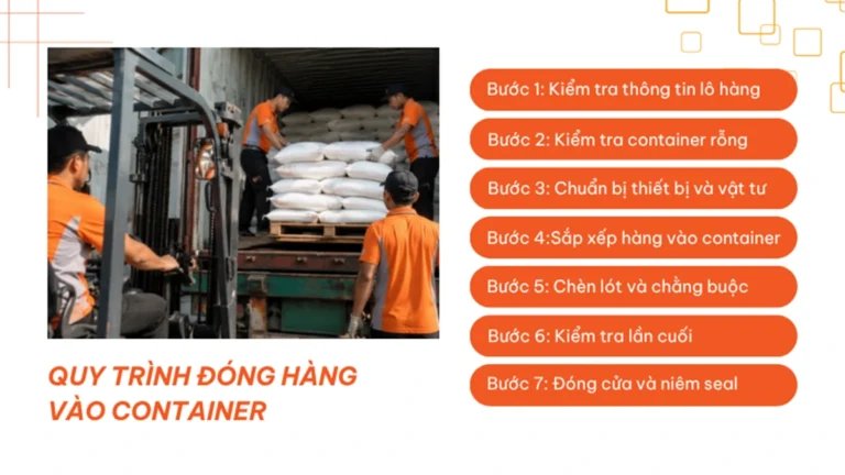 Quy trình gồm 7 bước đóng hàng vào container
