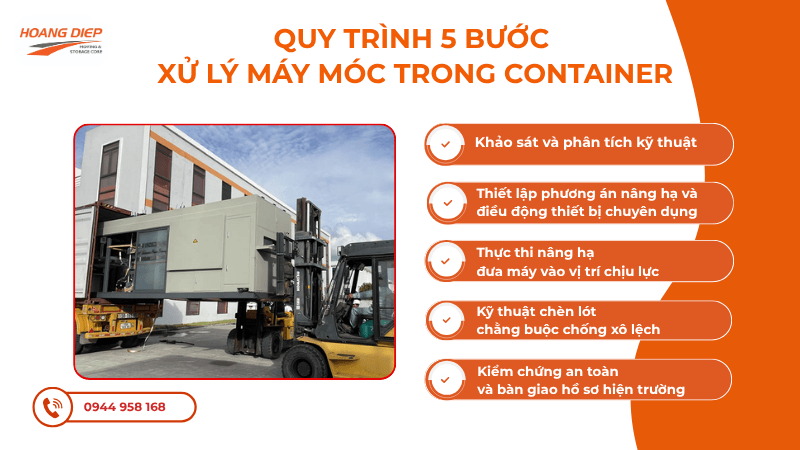 quy trình xử lý máy móc trong container chuẩn kỹ thuật