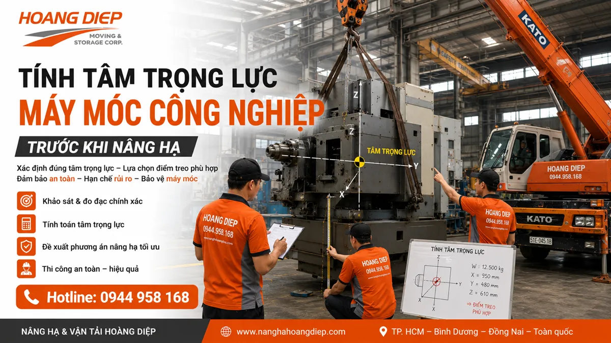 Tính tâm trọng lực máy móc công nghiệp trước khi nâng hạ