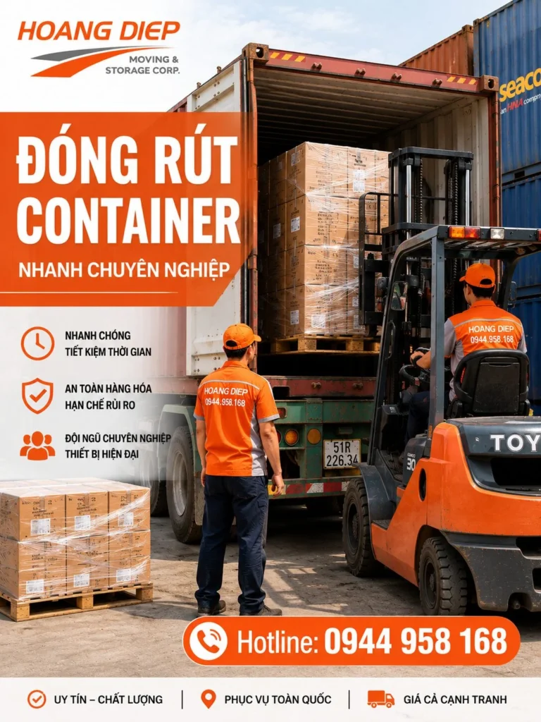 Vận tải Hoàng Diệp cung cấp dịch vụ đóng rút container TPHCM và các tỉnh lân cận