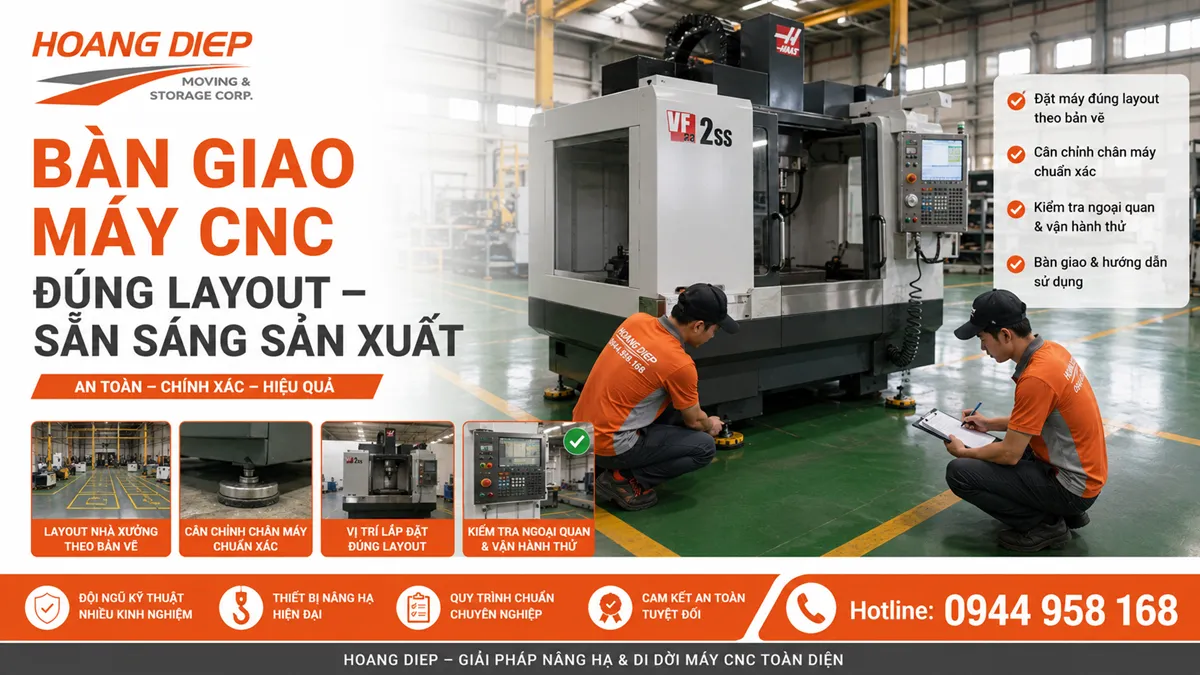 Bàn giao máy CNC sau khi hoàn thành di dời đến vị trí mới