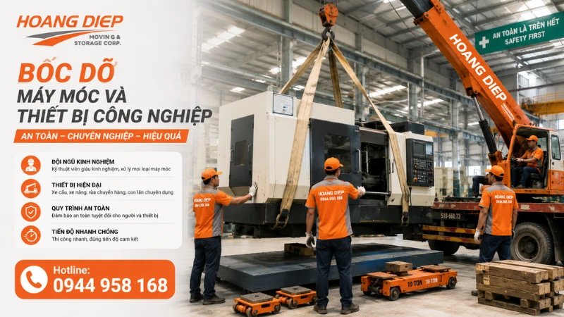 Bốc dỡ máy móc và thiết bị công nghiệp trong nhà xưởng
