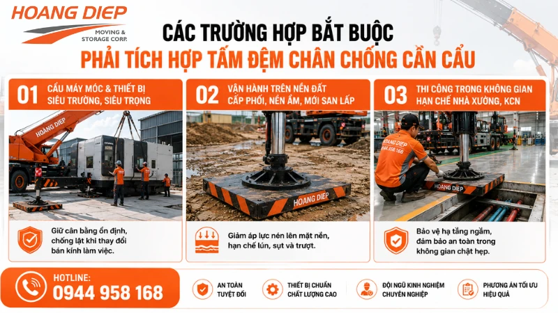 Các trường hợp bắt buộc phải tích hợp tấm đệm chân chống cần cẩu