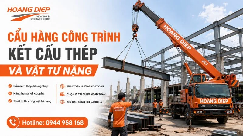 Cẩu hàng công trinh vật tư thép nặng bằng xe cẩu 25 tấn