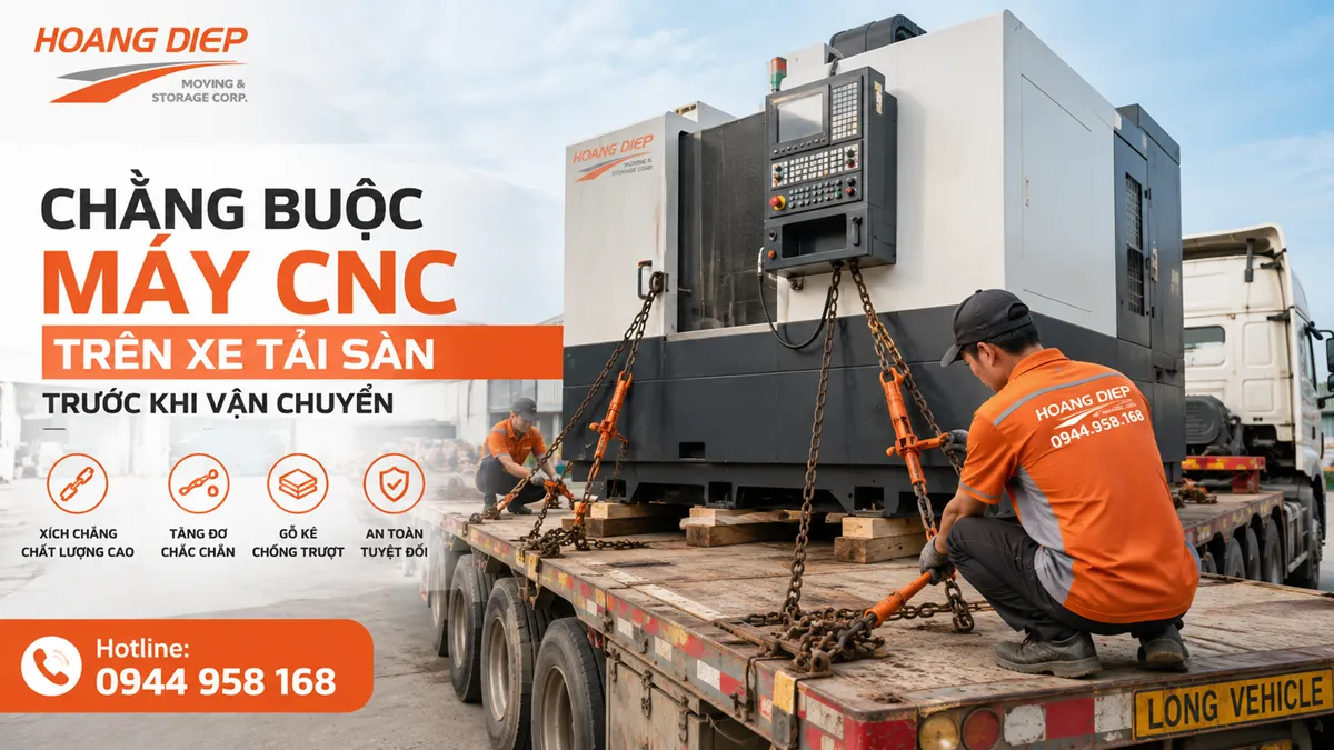 Chằng buộc máy CNC trên xe tải trước khi vận chuyển