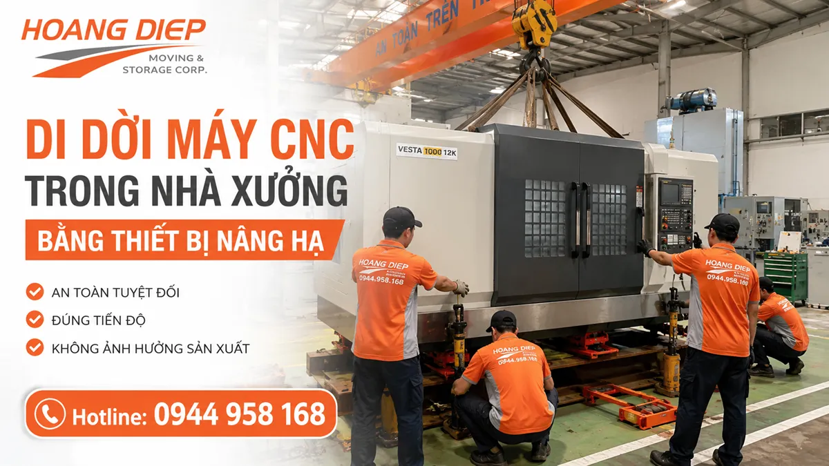 Di dời máy CNC trong nhà xưởng bằng thiết bị nâng hạ