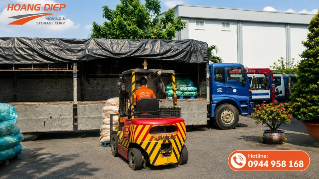 Vận tải Hoàng Diệp thi công rút container hàng bao