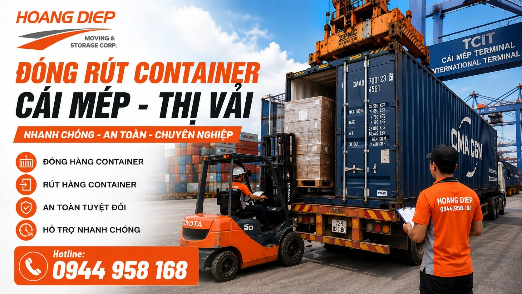 Hoàng Diệp cung cấp dịch vụ đóng rút container Cái Mép - Thị Vải