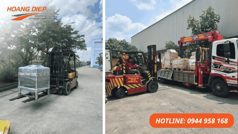 Vận tải Hoàng Diệp thi công nâng hạ thiết bị, máy móc, hàng hóa tại KCN Sóng Thần