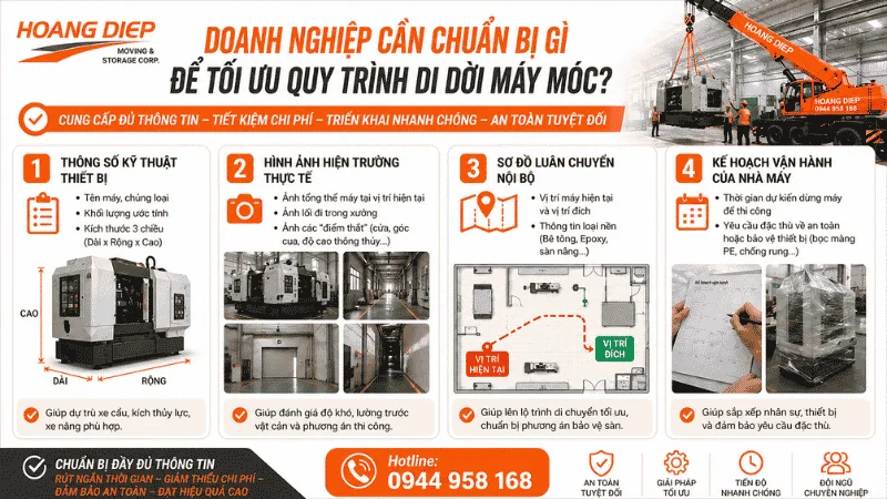 doanh nghiệp cần chuẩn bị gì khi di dời máy móc thiết bị