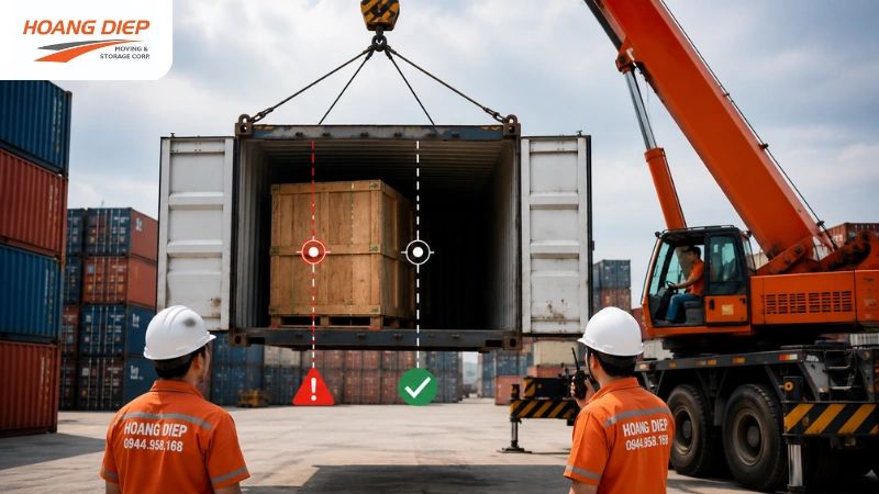 hàng hoá lệch trọng tâm khi cẩu container