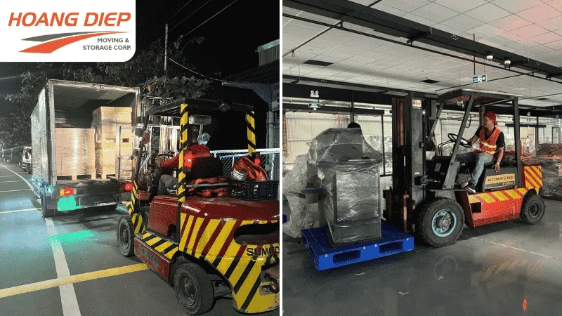 Hoàng Diệp di dời máy móc thiết bị vào buổi tối