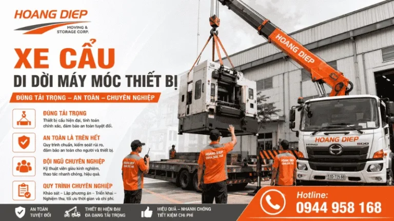 Vận Tải Hoàng Diệp sử dụng xe cẩu di dời máy móc thiết bị an toàn nhanh chóng