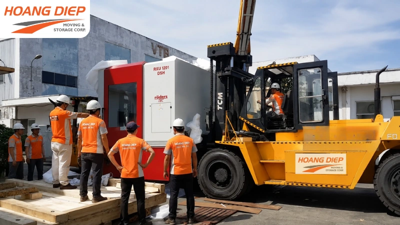 Hoàng Diệp sử dụng xe nâng di dời máy CNC an toàn chuyên nghiệp
