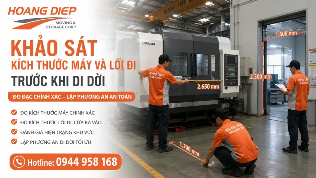 Khảo sát kích thước máy và lối đi trước khi di dời