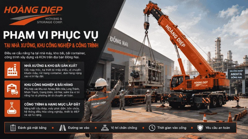 Phạm vị thuê xe nâng tại Đồng Nai của Vận Tải Hoàng Diệp 