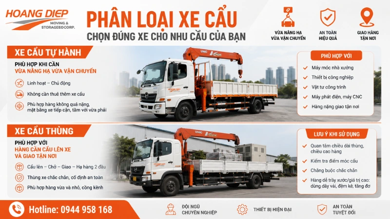 Phân biệt xe cẩu tự hành và xe cẩu thùng