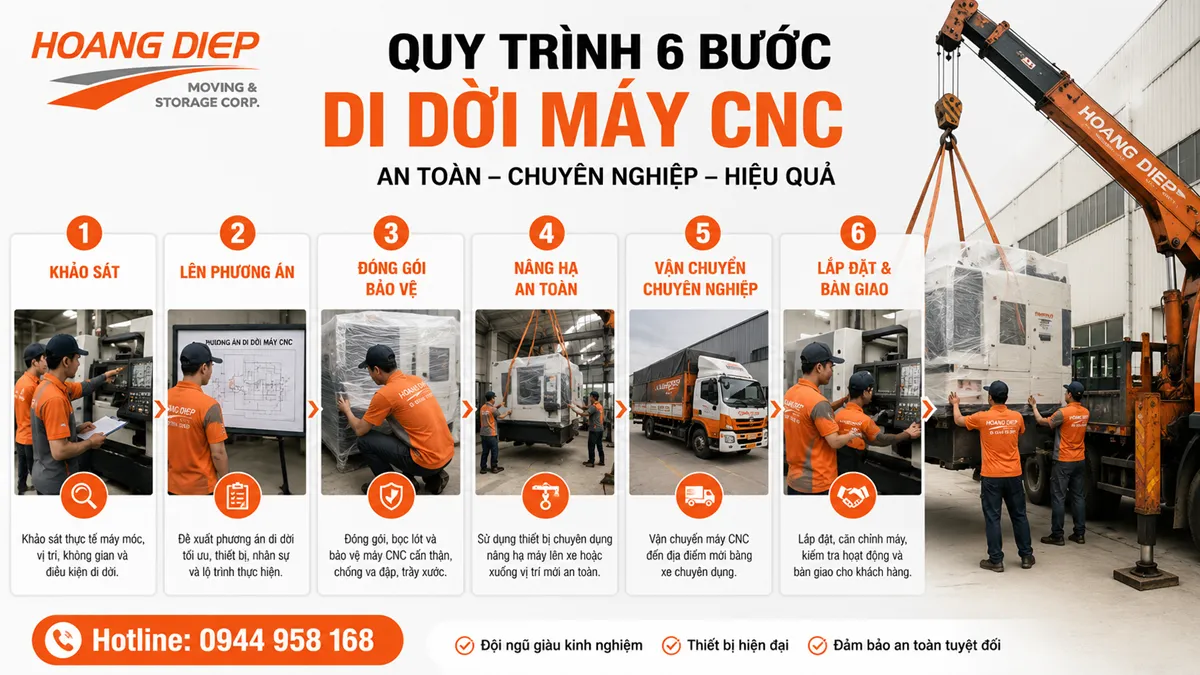 Quy trình di dời máy CNC 6 bước tại Hoàng Diệp