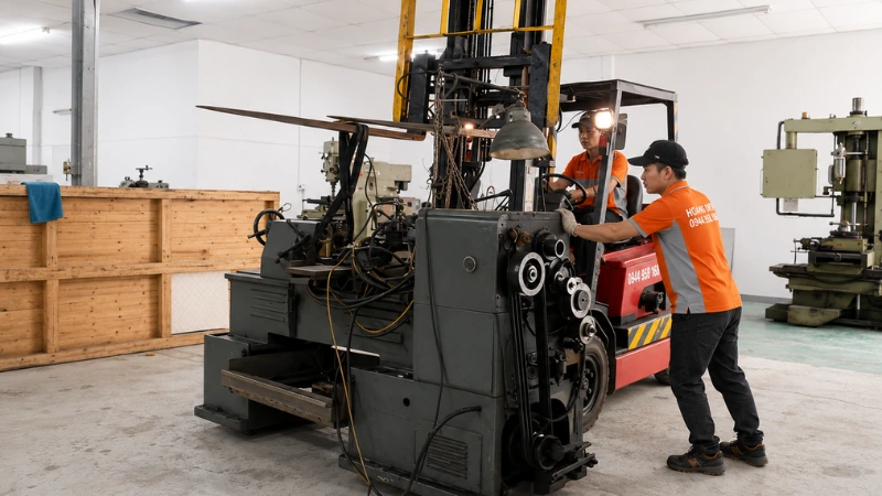 Sử dụng xe nâng di dời máy móc công nghiệp