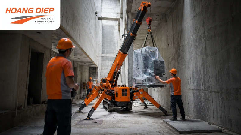 sử dụng xe cẩu chân nhện trong khi công 