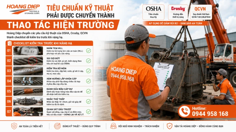Tiêu chuẩn kỹ thuật trong buộc siết cáp cẩu
