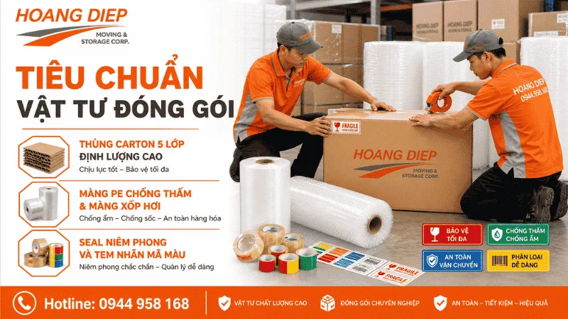 Tiêu chuẩn vật tư đóng gói hàng tại Vận Tải Hoàng Diệp