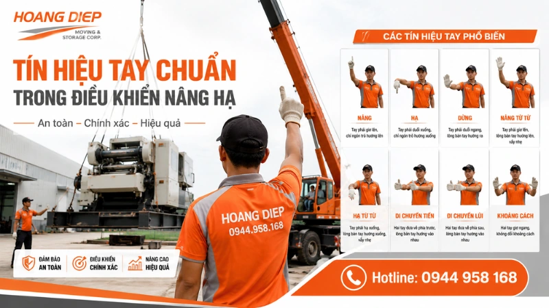 Hoàng Diệp sử dụng tín hiệu tay chuẩn trong điều khiển nâng hạ hàng hoá