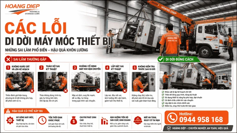 Hoàng Diệp tổng hợp các lỗi di dời máy móc thiết bị