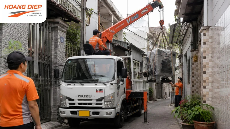 xe cẩu 2 tấn phục vụ cho địa hình hẻm nhỏ